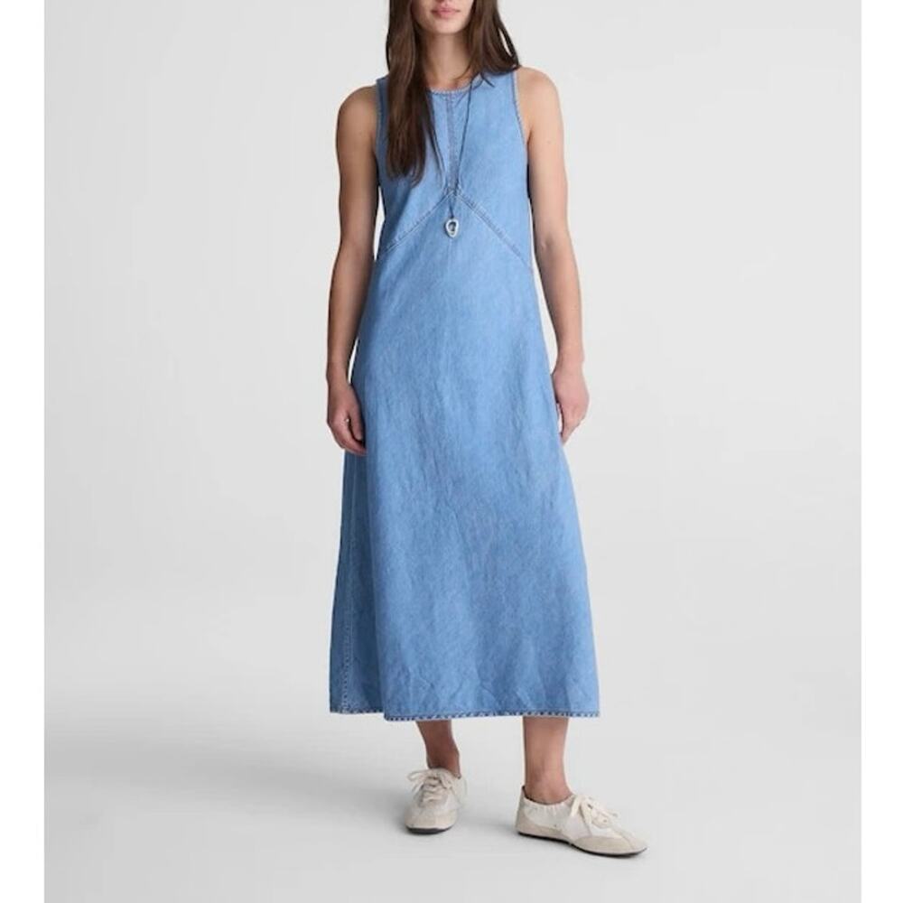 NWT Madewell Seamed Maxi Dress In Airy Denim In Clean Soft Sky Blue Size 00